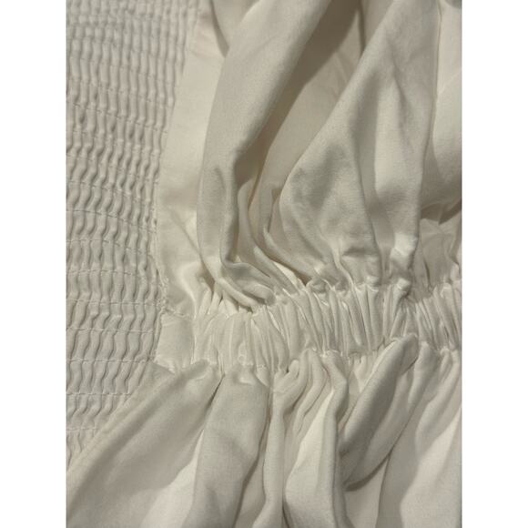 Zara Ruffle One Shoulder Poplin Asymmetric Top Smocked Back in white size small - Picture 8 of 12